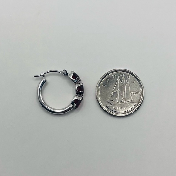 10K White Gold Genuine Garnet Hoop Earrings - Picture 8 of 8